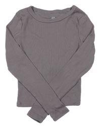 Hnědé žebrované crop triko H&M