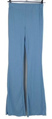 Dámské světlemodré žebrované zvonové teplákové kalhoty 