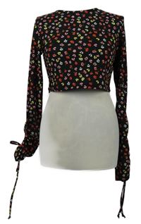 Dámské černé kytičkované crop triko Wednesday´s Girl 