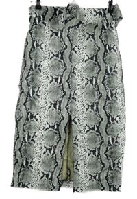 Dámská černo-šedá vzorovaná koženková midi sukně s páskem Topshop 