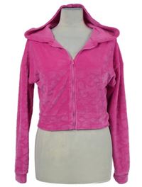 Dámská neonově růžová sametová crop propínací mikina s logem a kapucí Barbie 