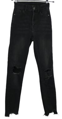 Dámské černé skinny roztřepené rifle s dírami Bershka 