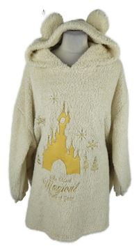 Dámská smetanová třpytivá huňatá oversized tunika se zámkem a kapucí Disney