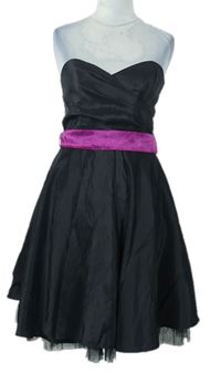 Dámské černé korzetové společenské šaty s růžovým páskem Be Beau 