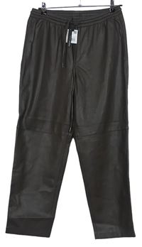 Dámské hnědé koženkové slouch kalhoty MNG 