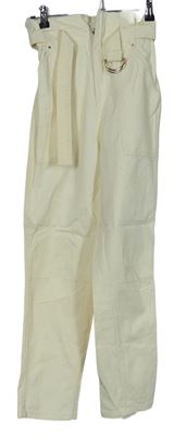 Dámské smetanové plátěné paper bag kalhoty s páskem River Island  