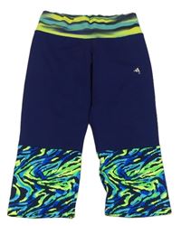 Tmavomodro-vzorované sportovní funkční capri legíny Adidas