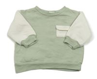 Khaki-bílá mikina s kapsou 