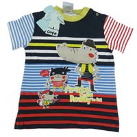 Nové - Barevné pruhované tričko s obrázkem 