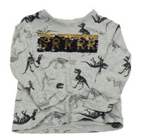 Světlešedé triko s dinosaury a nápisem z flitrů C&A