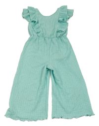 Mintový kalhotový overal s volány