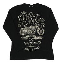 Černé triko s nápisem a motorkou 