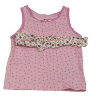 2set - růžová puntíkatá košilka + květovaná čelenka 