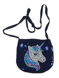 Tmavomodrá pletená kabelka s jednorožcem 