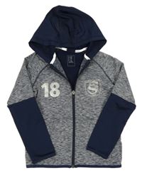 Tmavomodrá melírovaná propínací sportovní funkční mikina s číslem a kapucí Artengo