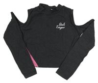 Tmavošedé crop triko s holými rameny Page one young