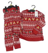 Nové - červené vzorované vánoční pyžamo s obrázky F&F