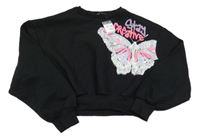 Nové - Černá crop oversize mikina s motýlem Primark