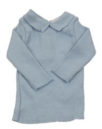 Světlemodrý žebrovaný vlněný svetr s límečkem petit faune