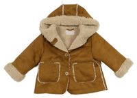 Hnědý semišový zateplený kabátek s kapucí Zara