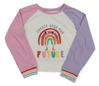 Lila-bílé crop triko s duhou Primark