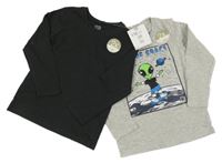 Nové - 2x triko - šedé s ufonem + antracitové Kiki&Koko