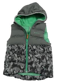 Šedo-vzorovaná šusťáková zateplená vesta s kapucí Quechua