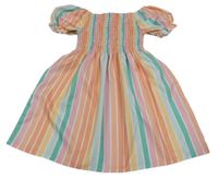 Barevné pruhované lehké šaty s žabičkováním 