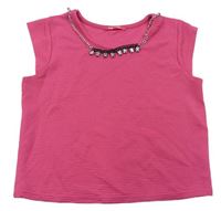 Růžové žebrované crop tričko s řetízkem Yd.