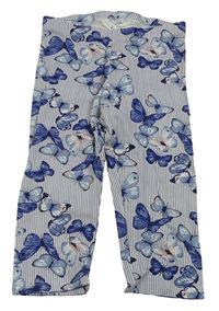 Modro-bílé proužkované capri legíny s motýlky H&M