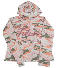 Šedo-růžovo-khaki army crop svetr s kapucí Matalan
