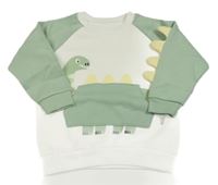 Bílo-zelená mikina s dinosaurem a klokankou Primark