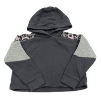 Tmavošedo-šedá crop mikina se vzorem a kapucí Next