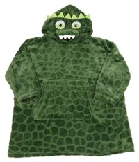 Tmavozelená chlupatá oversize mikina s kapucí - drak Nutmeg