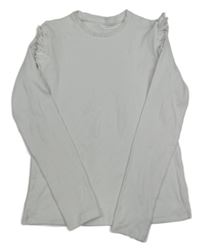 Bílé žebrované triko s volánky 