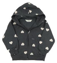 Tmavošedá propínací mikina se srdíčky a kapucí H&M