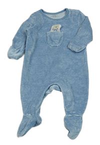 Modro-bílý pruhovaný sametový overal s medvídkem M&S