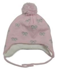 Světlerůžová čepice s mašličkami a bambulí C&A
