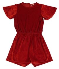 Červený sametový kraťasový overal F&F