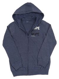 Tmavomodrá propínací mikina s nápisy a kapucí Y.F.K. 