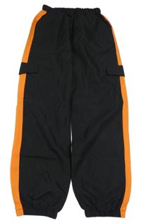 Černo-oranžové šusťákové cargo kalhoty Shein