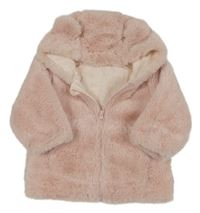 Světlerůžová kožešinová podšitá bunda s kapucí Smile