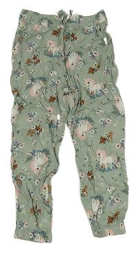 Světlekhaki lehké volné kalhoty se zvířátky H&M