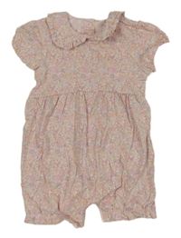 Světlerůžový bavlněný kraťasový overal s kytičkami George