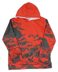 Červeno-šedá vzorovaná mikina s kapucí 