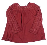 Červené triko se síťovinou a výšivkou Charles Vögele 