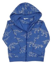 Modrá propínací mikina s dinosaury a kapucí M&S
