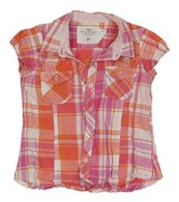 Růžovo-červená kostkovaná halenka H&M