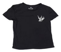 Černé crop tričko s ptáčkem H&M