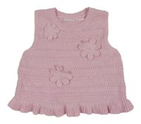 Světleeůžový pletený crop top s květy